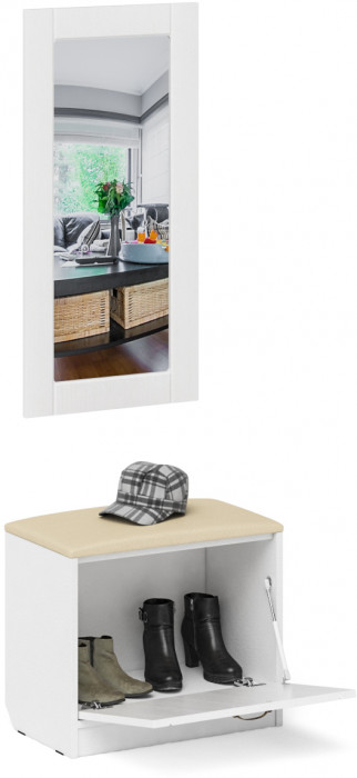Прихожая П-6 Тумба + Зеркало, белая шагрень/фасады МДФ белое дерево фрезеровка прованс
