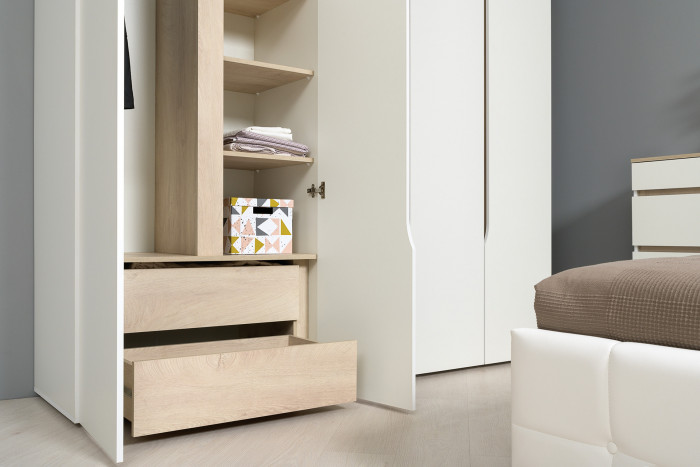 Муссон Спальня № 04, цвет белый/дуб эндгрейн элегантный/искусственная кожа белая, подъёмный ортопед, сп. м. 1600х2000 мм., б/м