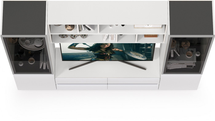 Сидней Комплектация № 038, корпус белый/чёрный/фасады МДФ белый глянец