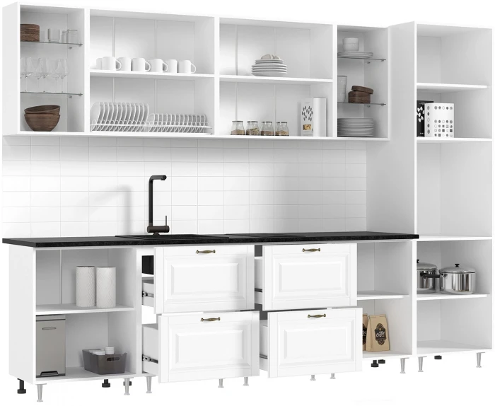 Кухня Престиж 3,0м Компановка №1 Белый/Браш Вайт/Прайм орех