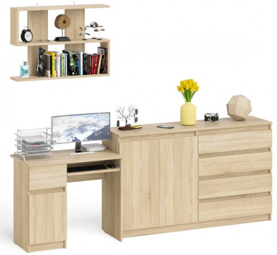 Мори компьютерный стол МС-1 левый + Комод МК1600.1 + Полка 900, дуб сонома