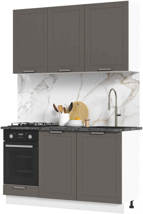 Кухня Альфа 1,4 м холст вулкан (корпус белый, столешница кастилло темный)