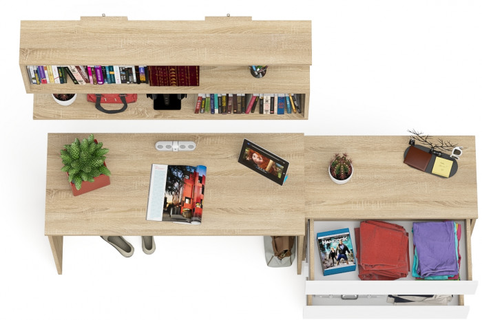 Мори письменный стол МСП1200.1 + Комод МК800.1 + Полка 1200, дуб сонома/белый