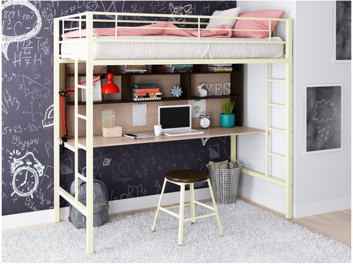 Кровать-чердак Севилья 1.2 (Дуб молочный, Серый)