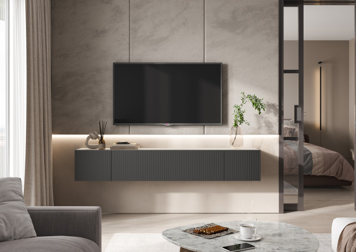 Оскар Тумба ТВ графит софт NEW/ дуб крафт белый