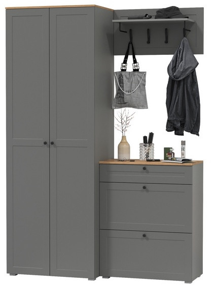 Остин Прихожая 17, цвет серый графит/дуб крафт золотой, ШхГхВ 160х54,3х229,6 см., универсальная сборка