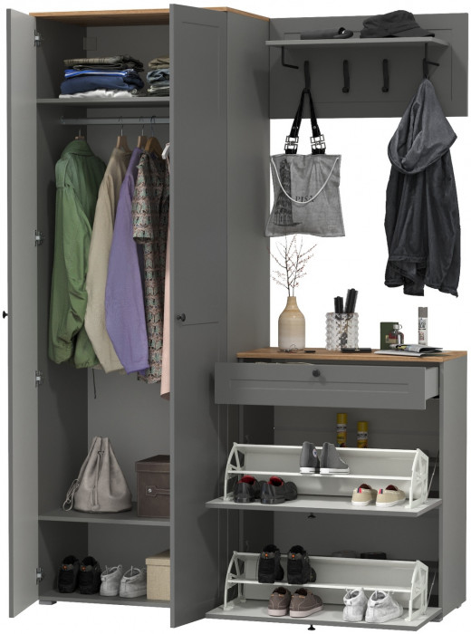 Остин Прихожая 17, цвет серый графит/дуб крафт золотой, ШхГхВ 160х54,3х229,6 см., универсальная сборка