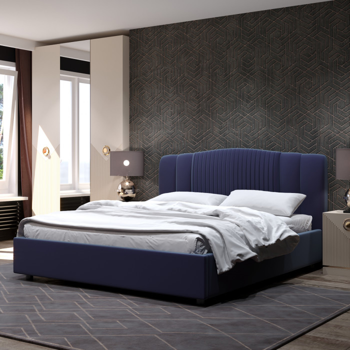 Кровать-12М с подъемным основанием 1400 темно-синяя