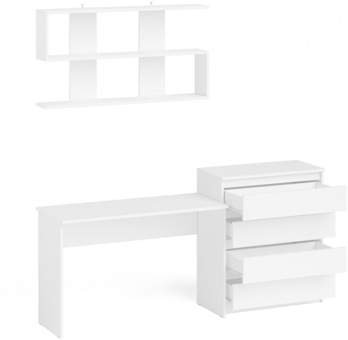 Мори письменный стол МСП1200.1 + Комод МК800.4 + Полка 1200, белый