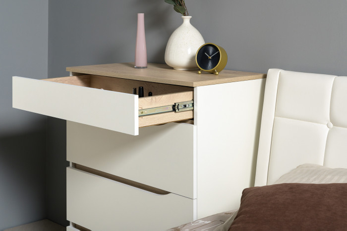 Муссон Спальня № 05, цвет белый/дуб эндгрейн элегантный/искусственная кожа белая, подъёмный ортопед, сп. м. 1600х2000 мм., б/м