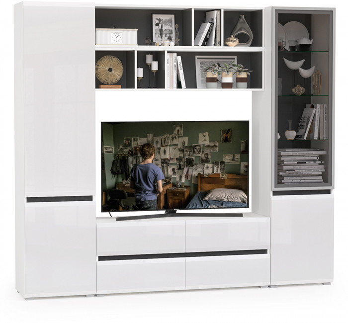 Сидней Комплектация № 039, корпус белый/чёрный/фасады МДФ белый глянец