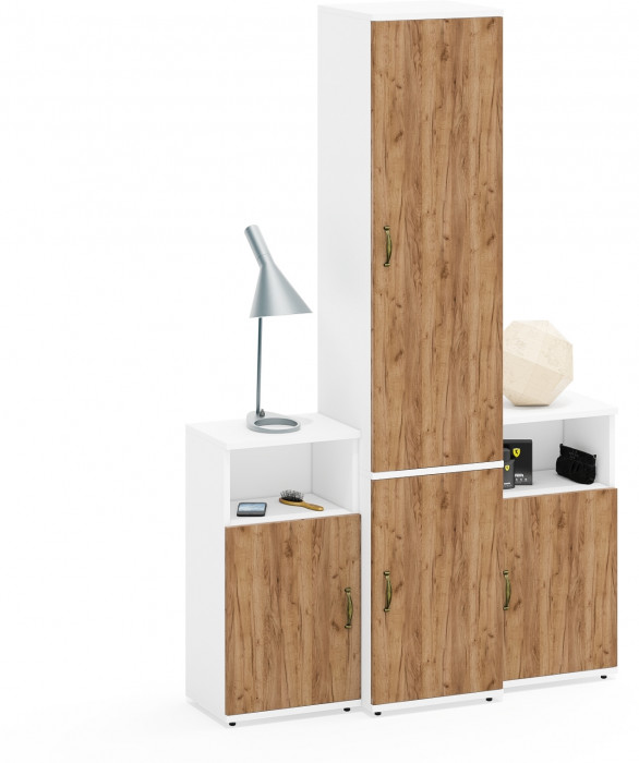 Лидер-8 Пенал МД 22Б + Тумба МД 3.19 + Тумба МД 3.19, белый шагрень/крафт золото