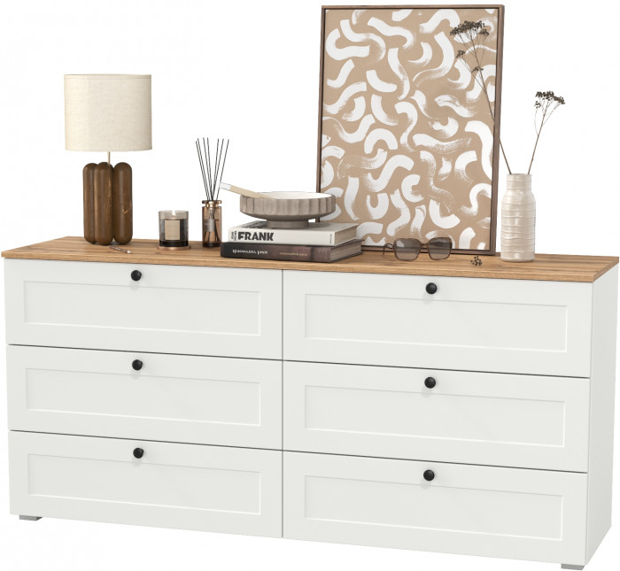 Остин 16.240 Комод, цвет белый шагрень/дуб крафт золотой, ШхГхВ 160,1х41,9х75,4 см. (шесть выдвижных ящиков)