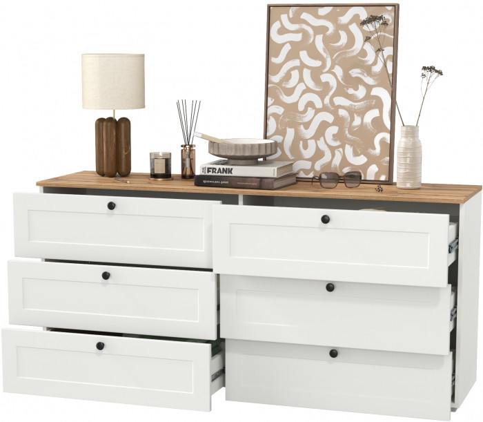 Остин 16.240 Комод, цвет белый шагрень/дуб крафт золотой, ШхГхВ 160,1х41,9х75,4 см. (шесть выдвижных ящиков)