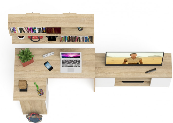 Мори компьютерный стол МС-16 левый + Тумба МТВ1200.1 + Полка 1200, дуб сонома/белый