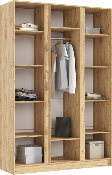 Келвин Шкаф 3-х створчатый 1500, Белый Глянец, Дуб Крафт