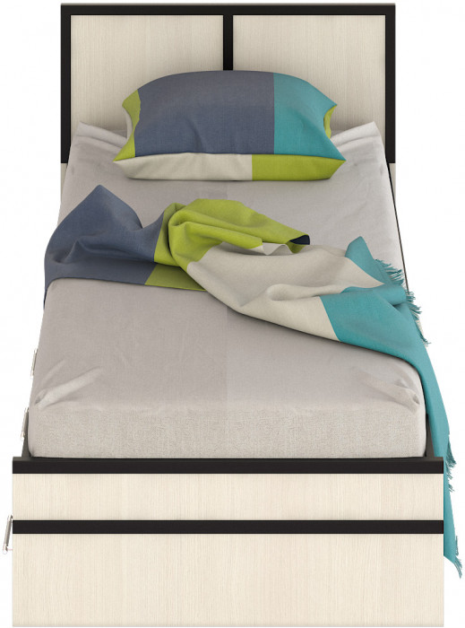 Сакура Кровать с ящиками 0900, цвет венге/дуб лоредо, ШхГхВ 93,5х203,5х80 см., сп.м. 900х2000 мм., без матраса, основание есть, универсальная сборка