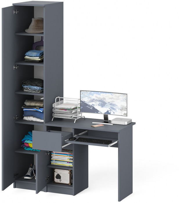 Мори Стол компьютерный МС-1 левый + Пенал МШ400.1, цвет графит, ШхГхВ 130,4х50,4х209,6 см., выдвижной ящик слева, НЕ универсальная сборка
