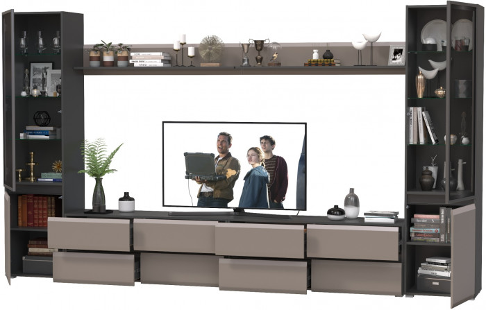 Сидней Комплектация № 103, цвет корпус: антрацит/фасады: МДФ веллюто капучино, ШхГхВ 359,8х41,3х205,2 см., универсальная сборка