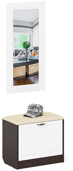 Прихожая П-6 Тумба + Зеркало, венге/фасады МДФ белое дерево фрезеровка прованс