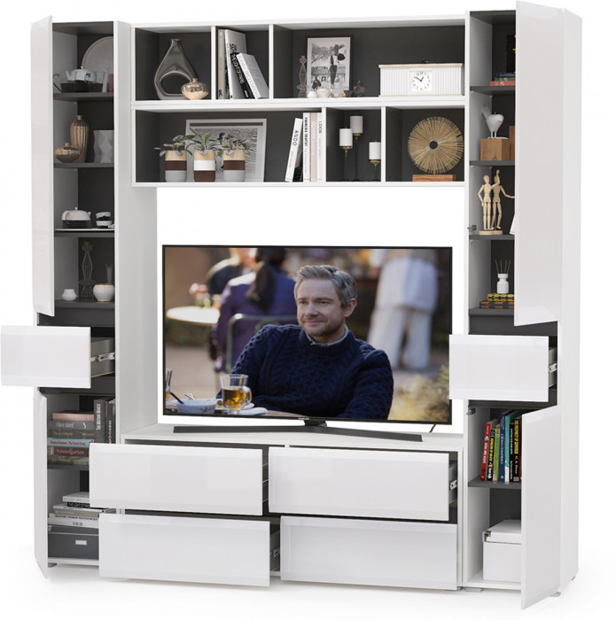 Сидней Комплектация № 040, корпус белый/чёрный/фасады МДФ белый глянец