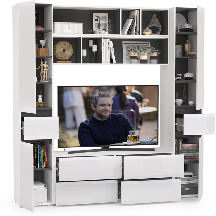 Сидней Комплектация № 040, корпус белый/чёрный/фасады МДФ белый глянец