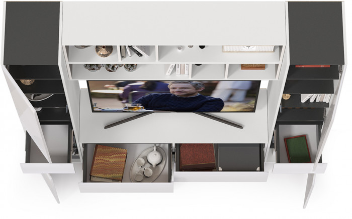 Сидней Комплектация № 040, корпус белый/чёрный/фасады МДФ белый глянец