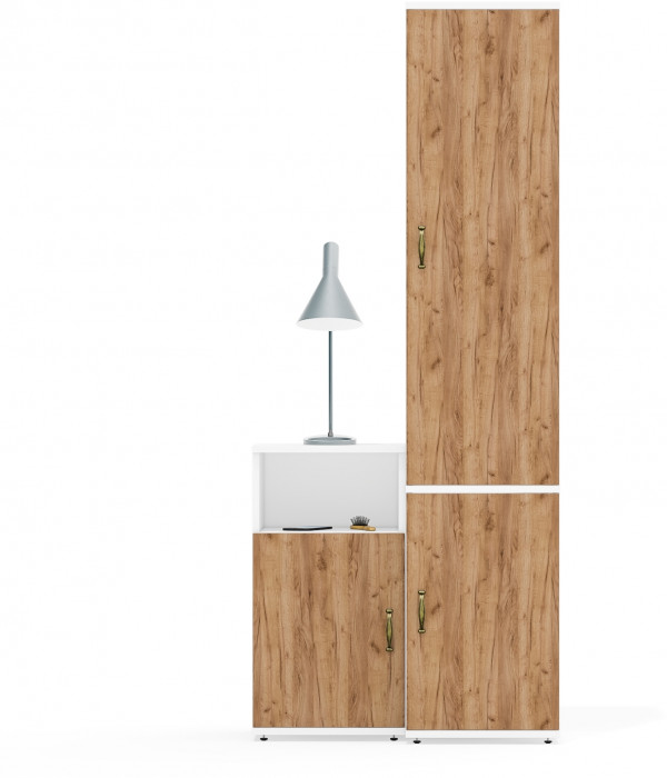 Лидер-8 Пенал МД 22Б + Тумба МД 3.19, белый шагрень/крафт золото