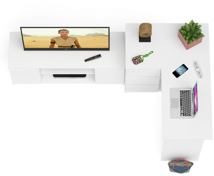 Мори компьютерный стол МС-16 левый + Тумба МТВ1200.1, белый