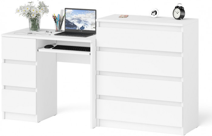 Мори компьютерный стол МС-6 левый + Комод МК800.4, белый