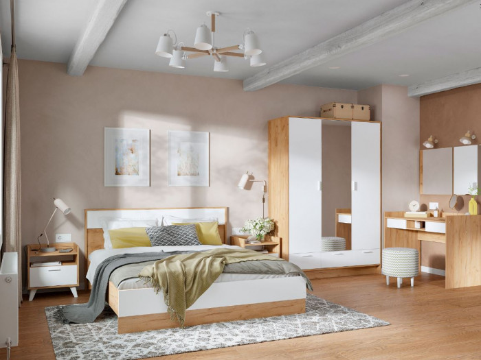 ИРИС КР-03 Кровать 1,6х2,0 (1670х900х2090) дуб крафт золото/белый