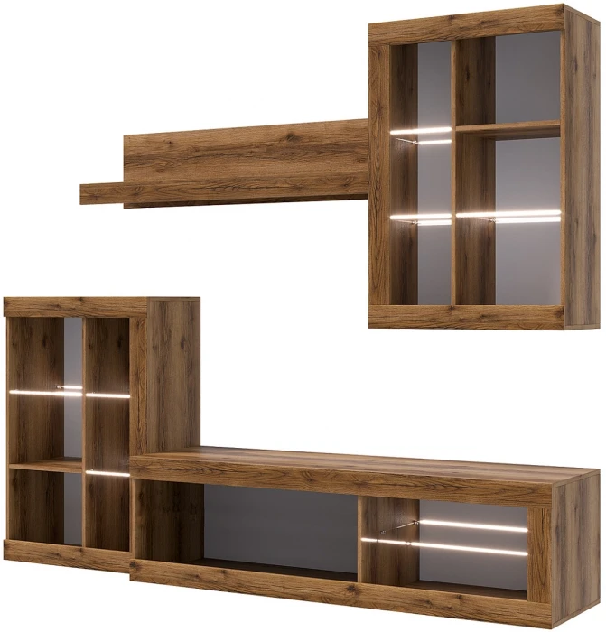 Прага Модульная Гостиная, вариант №1, Дуб Делано/Черный глянец