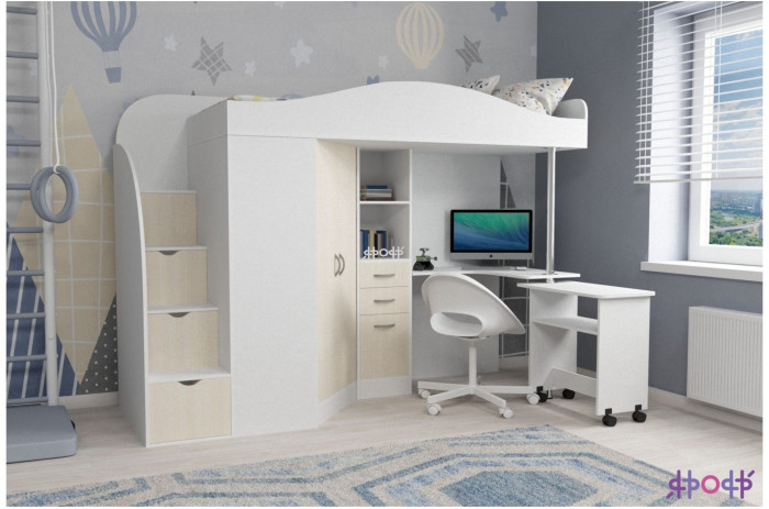 Кровать-чердак Юниор 4 (Венге/Белое дерево)