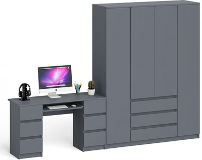 Мори Стол компьютерный МС-2 + Шкаф МШ1600.1, цвет графит, ШхГхВ 295,8х50,4х209,6 см., универсальная сборка