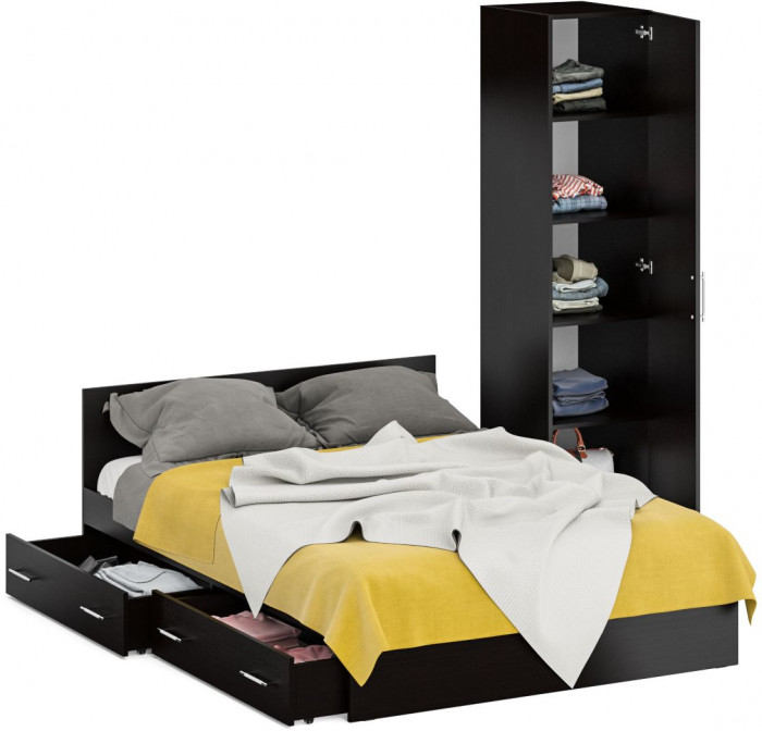 Кровать с ящиками 1400 + Пенал Стандарт, венге