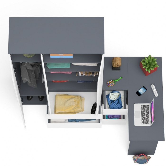 Мори Стол компьютерный МС-16 левый + Шкаф МШ1200.1, цвет графит/белый, ШхГхВ 244,8х84,9х209,6 см., выдвижные ящики слева, НЕ универсальная сборка