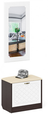 Прихожая П-6 Тумба + Зеркало, венге/фасады МДФ белое дерево фрезеровка ромб