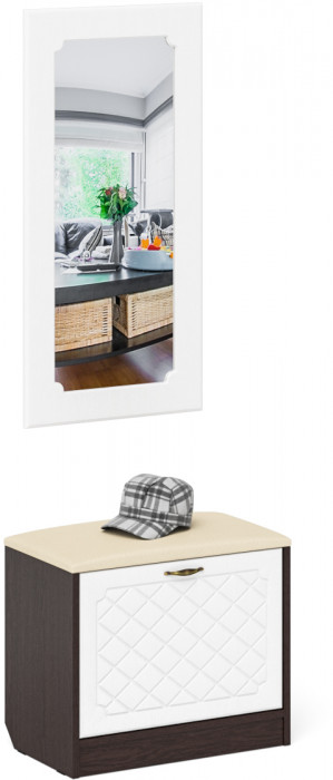 Прихожая П-6 Тумба + Зеркало, венге/фасады МДФ белое дерево фрезеровка ромб
