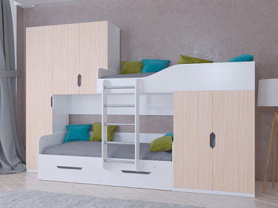 Кровать двухъярусная ЛЕО Белый/Дуб молочный