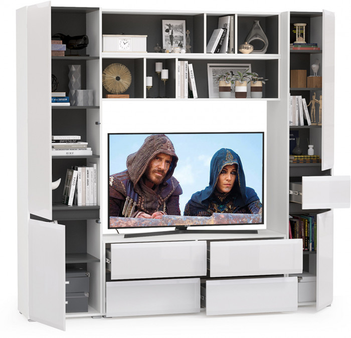 Сидней Комплектация № 041, корпус белый/чёрный/фасады МДФ белый глянец