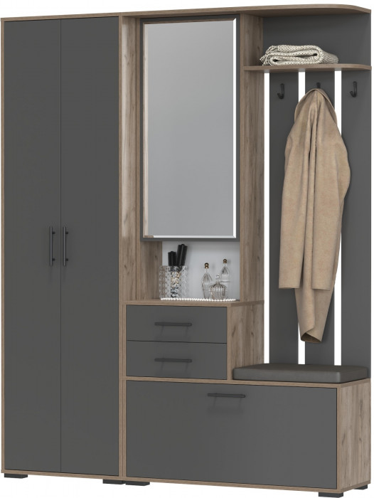 Прихожая 2-3430+2-3431дкт/граф Домино - Комплект для прихожей, цвет дуб крафт табачный/графит, ШхГхВ 160х36х202 см., универсальная сборка