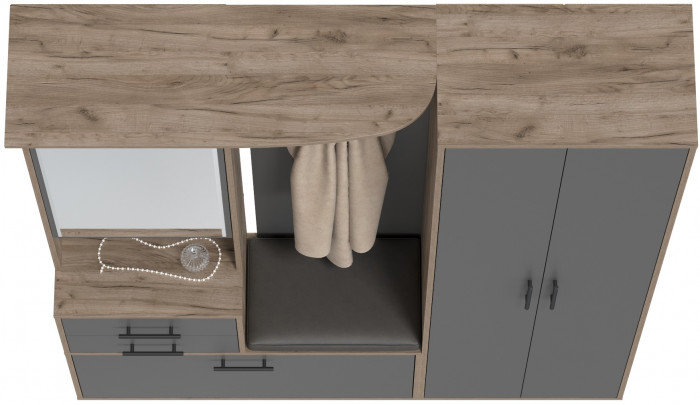 Прихожая 2-3430+2-3431дкт/граф Домино - Комплект для прихожей, цвет дуб крафт табачный/графит, ШхГхВ 160х36х202 см., универсальная сборка