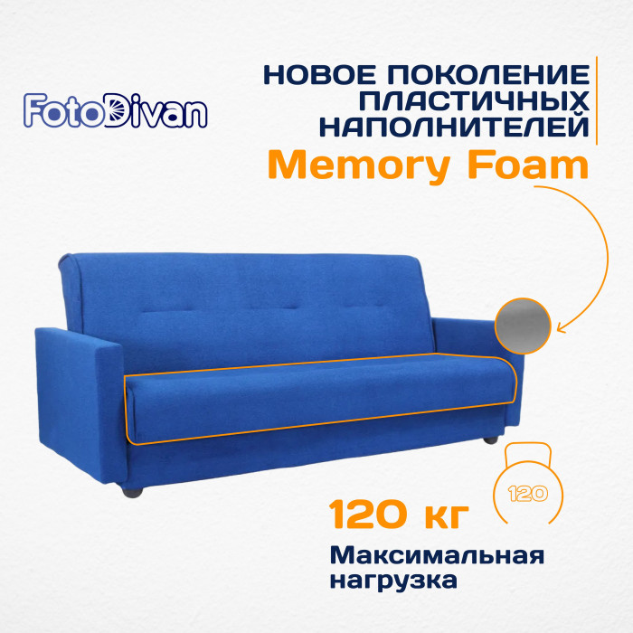 Раскладной диван-кровать, прямой, книжка, цвет синий, Милан 120