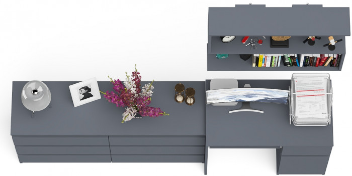 Мори компьютерный стол МС-1 правый + Комод МК1380.6 + Полка 900, графит