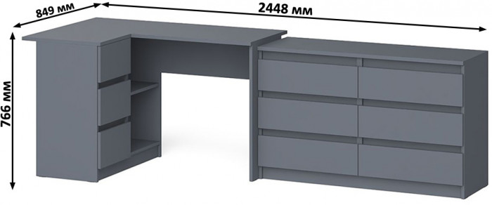 Мори компьютерный стол МС-16 левый + Комод МК1200.6, графит