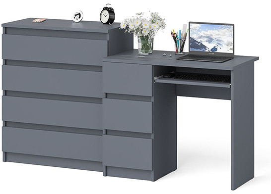 Мори компьютерный стол МС-6 левый + Комод МК800.4, графит
