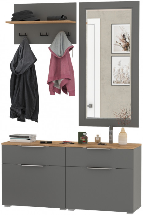 Октава Прихожая 39, серый графит/дуб крафт золотой/фасады МДФ серый графит