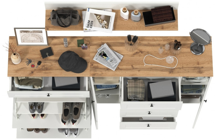 Остин Прихожая 68, цвет белый шагрень/дуб крафт золотой, ШхГхВ 200х41,9х160 см., универсальная сборка