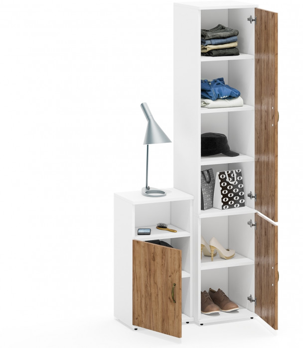 Лидер-8 Пенал МД 22Б + Тумба МД 3.19, цвет белый шагрень/крафт золото, ШхГхВ 80х37,5х190 см., универсальная сборка