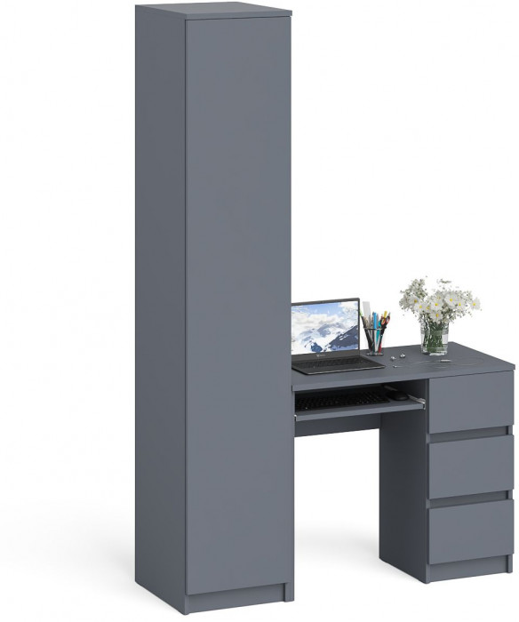Мори Стол компьютерный МС-6 правый + Пенал МШ400.1, цвет графит, ШхГхВ 130,4х50,4х209,6 см., выдвижные ящики справа, НЕ универсальная сборка